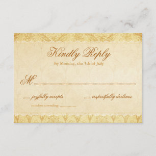 Deer Antler Damask Vintage Cream Wedding RSVP Kaartje
