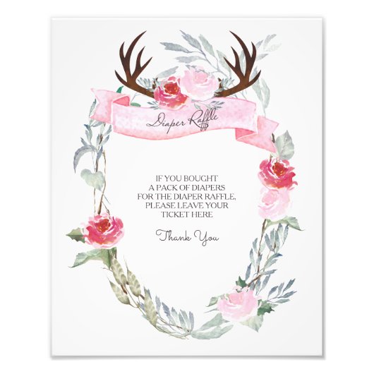 Deer Antler Diaper Raffle Sign Foto Afdruk (Voorkant)