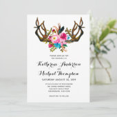 Deer Antler Floral Wedding Invitation Kaart (Staand voorkant)