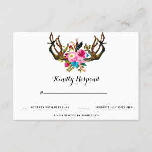 Deer Antler Floral Wedding Response Card Kaart