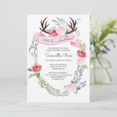 DEER ANTLER Girl Baby shower Invite Kaart (Staand voorkant)