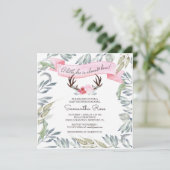DEER ANTLER Girl Baby shower Invite - Square Kaart (Staand voorkant)