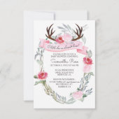DEER ANTLER Girl Baby shower Uitnodigen, Roze Kaart (Voorkant)