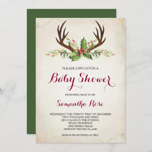 Deer Antler Invitation Baby shower - Noël