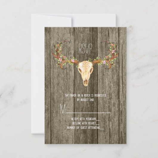 Deer Antler Rustic Wood Southwestern Wedding RSVP (Devant)