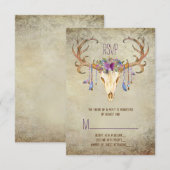 Deer Antler Skull Southwestern Wedding RSVP (Voorkant / Achterkant)