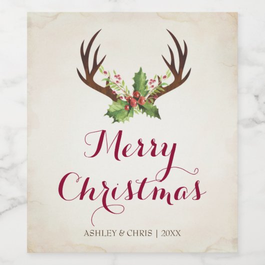 Deer Antler Vin de Noël Étiquette Rustique Boho (Étiquettes simples)