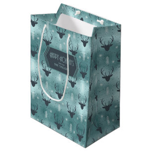 Deer Antlers Arrows kerstpatroon Blauwgroen ID861 Medium Cadeauzakje