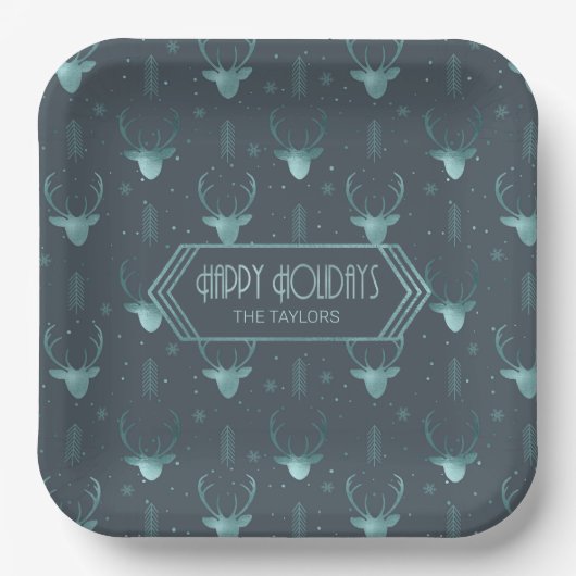 Deer Antlers Arrows Pattern V2 Blauwgroen ID861 Papieren Bordje (Voorkant)