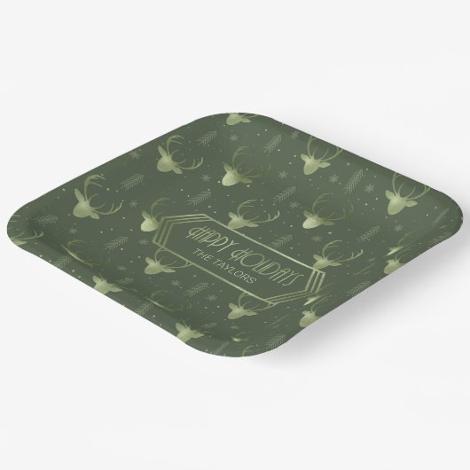 Deer Antlers Arrows Pattern V2 Green ID861 Papieren Bordje (Gebogen)