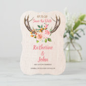 Deer Antlers Blush Rustic Floral save the date Kaart (Staand voorkant)