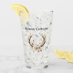 Deer Antlers Cowgirl Roze Bloemen Glas
