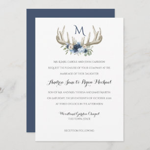 Deer Antlers Faire-part de mariage de bois Vintage