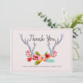 Deer Antlers Floral Doe Baby shower Carte de remer (Debout devant)