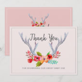Deer Antlers Floral Doe Baby shower Carte de remer (Devant / Derrière)