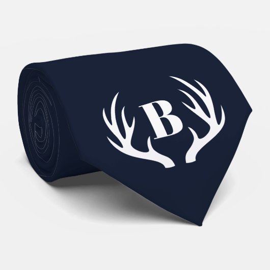 Deer Antlers Men's Blue and White Stropdas (Opgerold)