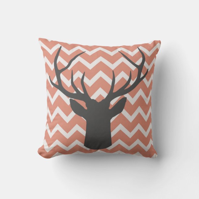 Deer Antlers met zalmroze chevron-motieven Kussen (Voorkant)