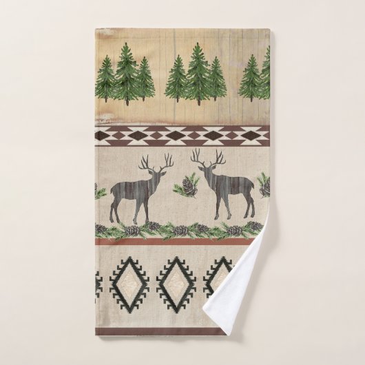 Deer Antlers Rustic Cabin Wood Pine Cones Handdoek (Handdoek)