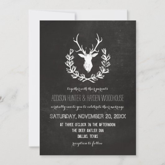 Deer Antlers Rustic Chalkboard Wedding Kaart (Voorkant)