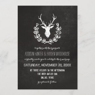 Deer Antlers Rustic Chalkboard Wedding Kaart