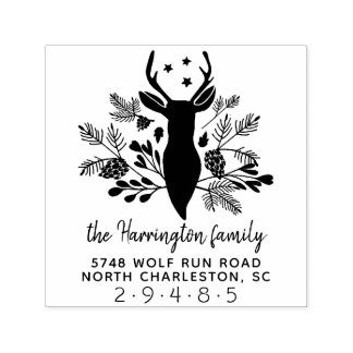 Deer Antlers Rustic Holiday Kerstadres Zelfinktende Stempel
