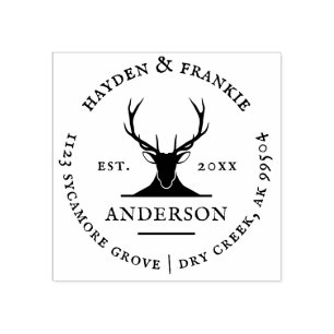 Deer Antlers Rustic Married Couple Return Address Rubberstempel