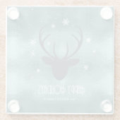 Deer Antlers Silhouette & Snowflakes Blauwgroen ID Glazen Onderzetter (Achterkant)