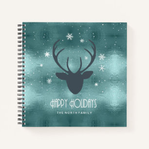 Deer Antlers Silhouette & Snowflakes Blauwgroen ID Notitieboek
