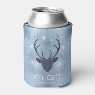 Deer Antlers Silhouette & Snowflakes Blue ID861 Blikjeskoeler