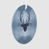 Deer Antlers Silhouette & Snowflakes Blue ID861 Ornament (voorkant)