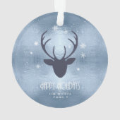 Deer Antlers Silhouette & Snowflakes Blue ID861 Ornament (achterkant)