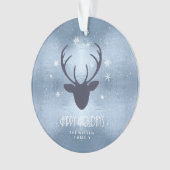 Deer Antlers Silhouette & Snowflakes Blue ID861 Ornament (voorkant)