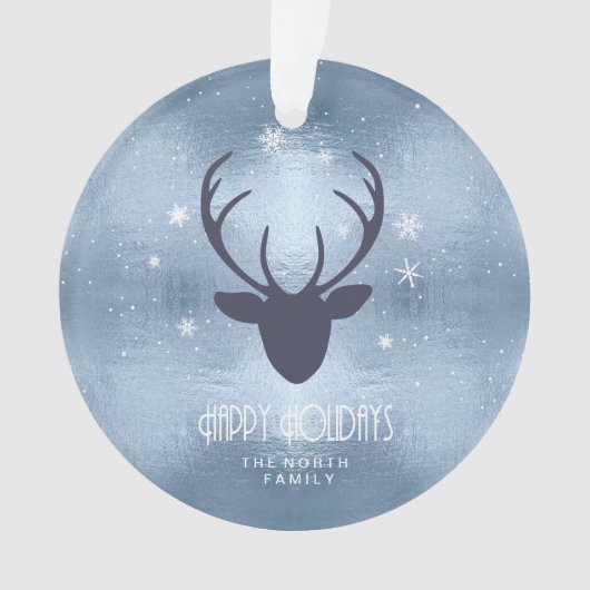 Deer Antlers Silhouette & Snowflakes Blue ID861 Ornament (voorkant)