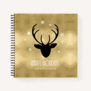 Deer Antlers Silhouette & Snowflakes Gold ID861 Notitieboek