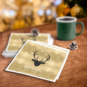 Deer Antlers Silhouette & Snowflakes Gold ID861 Servet