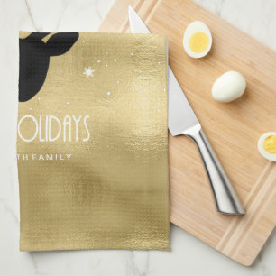 Deer Antlers Silhouette & Snowflakes Gold ID861 Theedoek