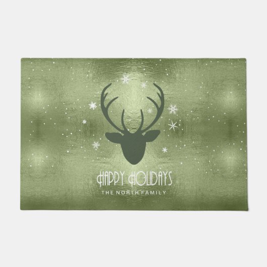 Deer Antlers Silhouette & Snowflakes Green ID861 Deurmat (Voorkant)