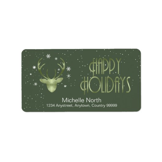 Deer Antlers Silhouette & Snowflakes Green ID861 Etiket (Voorkant)