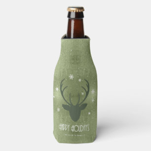 Deer Antlers Silhouette & Snowflakes Green ID861 Flesjeskoeler