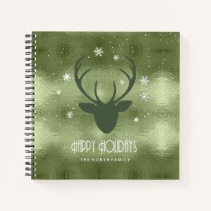 Deer Antlers Silhouette & Snowflakes Green ID861 Notitieboek