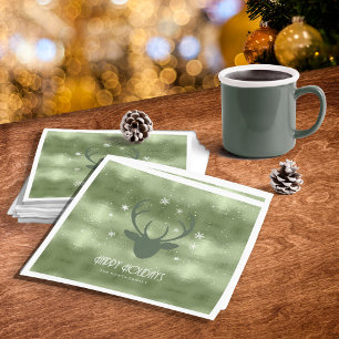 Deer Antlers Silhouette & Snowflakes Green ID861 Servet