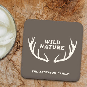 Deer Antlers & Wilde Natuur Vierkante Kartonnen Onderzetter