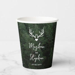 Deer Antlers Woodland Pine Tree Forest Wedding Papieren Bekers