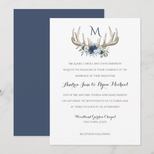 Deer Antlers  Woodland Wedding Uitnodiging (Voorkant / Achterkant)