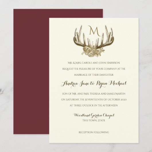 Deer Antlers  Woodland Wedding Uitnodiging (Voorkant / Achterkant)