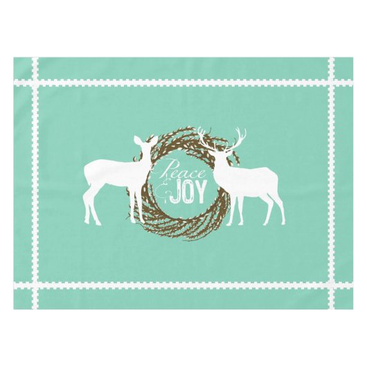 Deer Aqua Peace Joy Wreath Nappe (Devant (Horizontal))