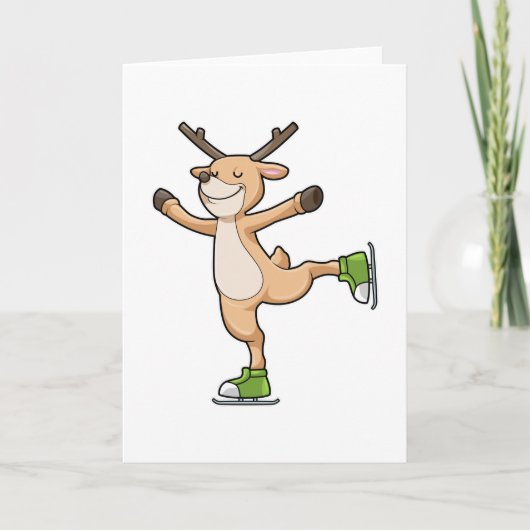 Deer at Ice skating with Ice skates Kaart (Voorkant)