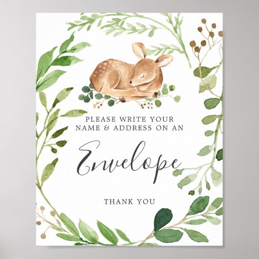 Deer Baby shower Address Envelope Sign Poster (Voorkant)