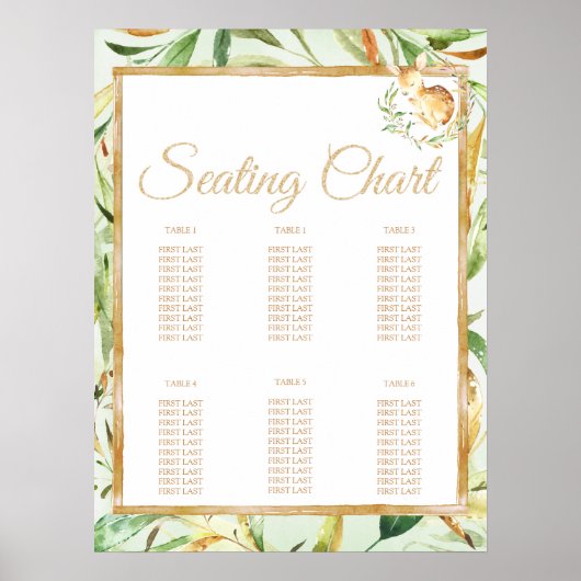 Deer Baby shower Birthday Party Seating Chart Poster (Voorkant)