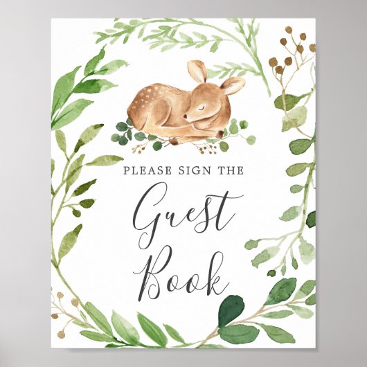 Deer Baby shower Guestbook Sign. Poster (Voorkant)